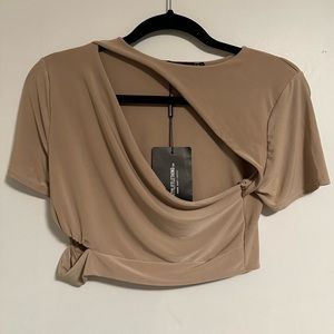 Nude/Wine Pretty Little Thing Cut Out Detail Short Sleeve Crop Top